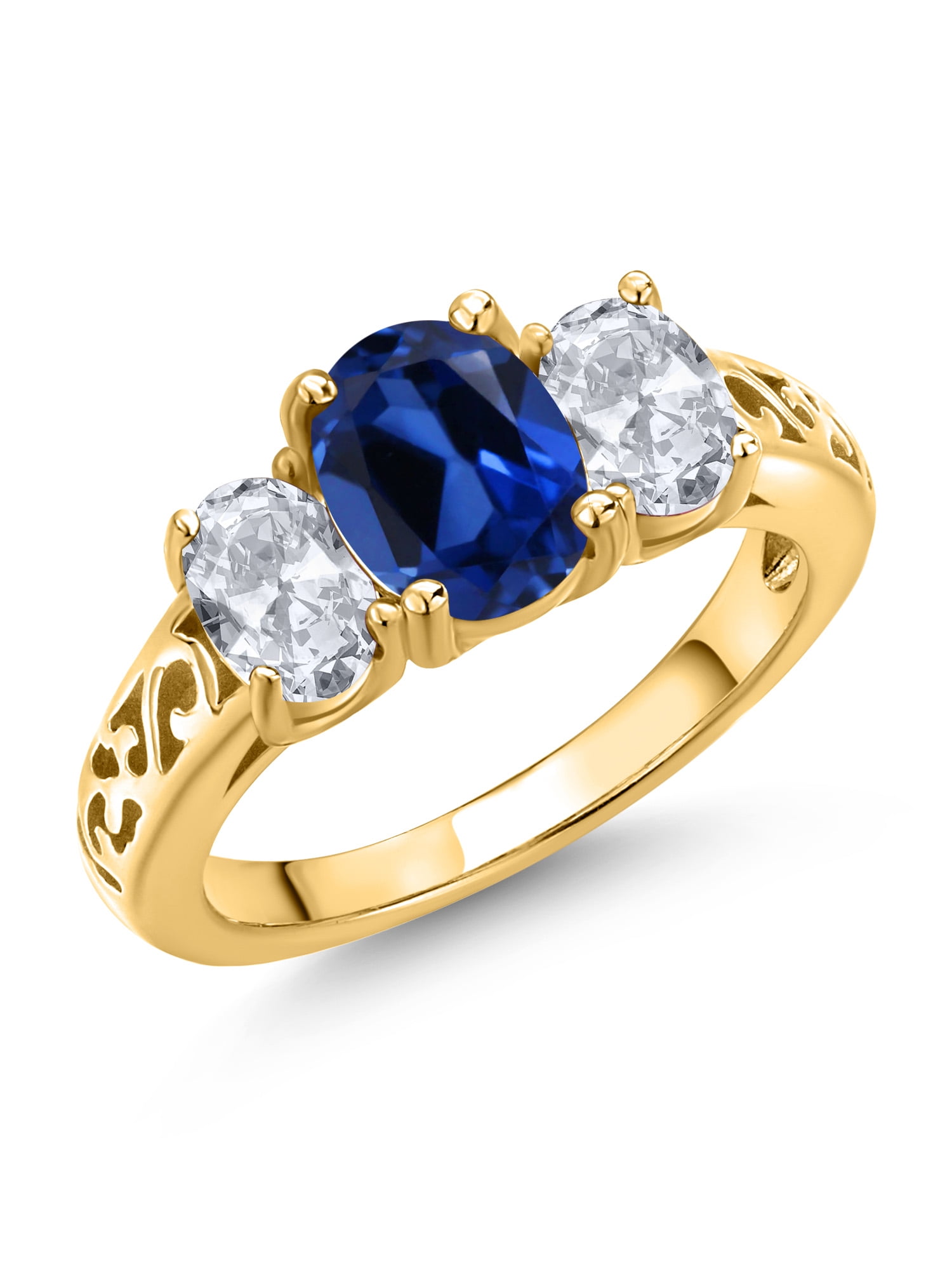 14k White Gold 6x4mm Oval Blue Sapphire and Diamond Filigree Side Ring 14k White Gold 6x4mm Oval Blue Sapphire and Diamond Filigree Side Ring