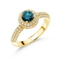 thumbnail image 1 of Gem Stone King 18K Yellow Gold Plated Silver Blue Diamond and White Moissanite Engagement Ring for Women (1.11 Cttw, Round 5MM, Available in Size 5, 6, 7, 8, 9), 1 of 6