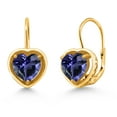 thumbnail image 1 of Gem Stone King 18K Yellow Gold Plated Silver Blue Iolite Dangle Leverback Earrings for Women (1.68 Cttw, Heart Shape 7MM), 1 of 4