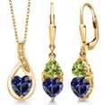 thumbnail image 1 of Gem Stone King 18K Yellow Gold Plated Silver Blue Iolite and Green Peridot Pendant Earrings Set for Women (2.96 Cttw, Gemstone Birthstone, with 18 inch Chain), 1 of 4