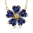 thumbnail image 1 of Gem Stone King 18K Yellow Gold Plated Silver Blue Iolite and White Diamond Pendant Necklace for Women (2.93 Cttw, Heart Shape 6MM, with 18 inch Chain), 1 of 4