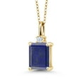 thumbnail image 1 of Gem Stone King 18K Yellow Gold Plated Silver Blue Lapis Pendant Necklace for Women | 2.03 Cttw | Gemstone Birthstone | Emerald Cut 9X7MM | With 18 inch Silver Chain, 1 of 5