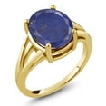 thumbnail image 1 of Gem Stone King 18K Yellow Gold Plated Silver Blue Lapis Ring for Women (4.00 Cttw, Gemstone Birthstone, Oval 12X10MM, Available in Size 5,6,7,8,9), 1 of 5