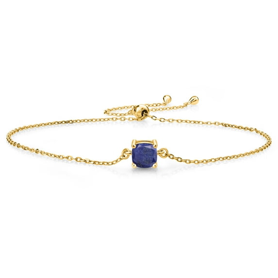Gem Stone King 18K Yellow Gold Plated Silver Blue Lapis Solitaire Bracelet for Women (1.00 Cttw, Cushion Cut 6MM)