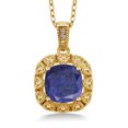 thumbnail image 1 of Gem Stone King 18K Yellow Gold Plated Silver Blue Lapis and White Diamond Pendant Necklace for Women (2.01 Cttw, Gemstone Birthstone, Cushion 8MM, with 18 inch Chain), 1 of 3