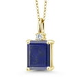 thumbnail image 1 of Gem Stone King 18K Yellow Gold Plated Silver Blue Lapis and White Moissanite Pendant Necklace for Women (3.04 Cttw, Gemstone Birthstone, Emerald Cut 10X8MM with 18 inch Silver Chain), 1 of 4