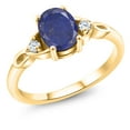 thumbnail image 1 of Gem Stone King 18K Yellow Gold Plated Silver Blue Lapis and White Zirconia 3-Stone Rings for Women (1.46 Cttw, Gemstone, Oval 8X6MM, Available in Size 5, 6, 7, 8, 9), 1 of 4