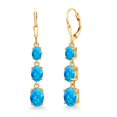 thumbnail image 1 of Gem Stone King 18K Yellow Gold Plated Silver Blue Opal 3 Stone Dangle Earrings for Women (4.38 Cttw, Gemstone October Birthstone, Oval Cabochon 8X6MM, 7X5MM and 6X4MM), 1 of 6