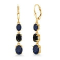 thumbnail image 1 of Gem Stone King 18K Yellow Gold Plated Silver Blue Sapphire 3 Stone Dangle Earrings for Women (6.91 Cttw, Gemstone September Birthstone, Oval 8X6MM, 7X5MM and 6X4MM), 1 of 6