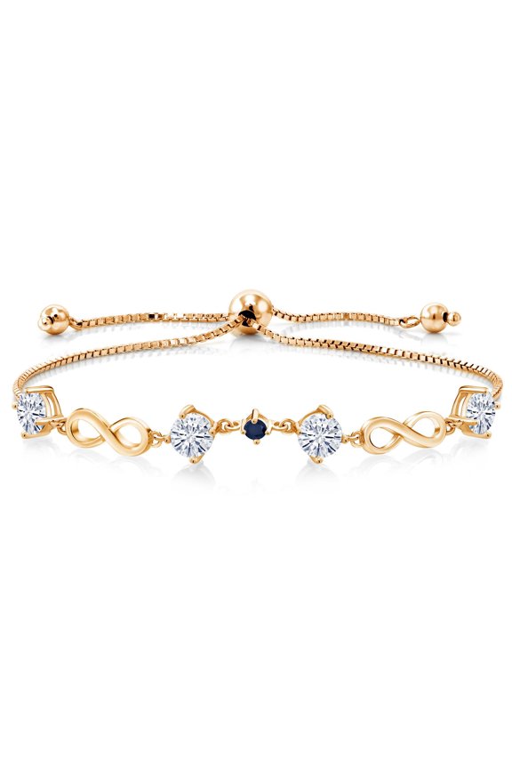 18K Yellow Gold Plated Silver Blue Sapphire Bracelet for Women Set with Moissanite (2.06 Cttw)