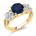 thumbnail image 1 of Gem Stone King 18K Yellow Gold Plated Silver Blue Sapphire and Lab Grown Diamond Engagement Ring for Women | 3.94 Cttw | Round 8MM | Gemstone September Birthstone | Size 7, 1 of 5