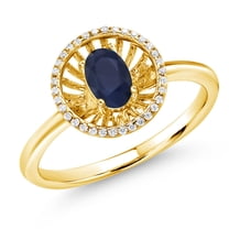 Gem Stone King 18K Yellow Gold Plated Silver Blue Sapphire Ring for Women (1.04 Cttw, Oval 6X4MM, Gemstone September Birthstone, Size 5)