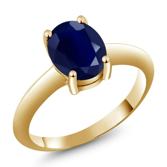 Gem Stone King 18K Yellow Gold Plated Silver Blue Sapphire Solitaire Engagement Ring for Women (2.50 Cttw, Oval 9X7MM, Gemstone September Birthstone, Available in Size 5, 6, 7, 8, 9)