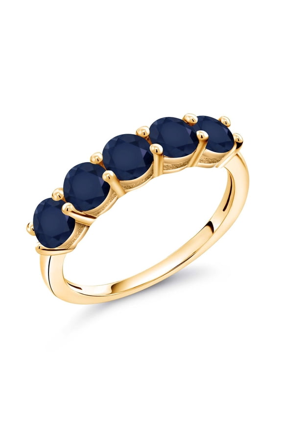 18K Yellow Gold Plated Silver Blue Sapphire Wedding Band Ring for Women (1.25 Cttw, Round 3.5MM, Gemstone September Birthstone, Available in Size 5, 6, 7, 8, 9)