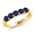 thumbnail image 1 of Gem Stone King 18K Yellow Gold Plated Silver Blue Sapphire Wedding-Bands Ring for Women | 1.10 Cttw | Round 3.5MM | Gemstone September Birthstone | Size 5, 1 of 6
