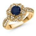 thumbnail image 1 of Gem Stone King 18K Yellow Gold Plated Silver Blue Sapphire and White Moissanite Engagement Ring for Women (1.49 Cttw, Center 6MM, Gemstone September Birthstone, Available in Size 5, 6, 7, 8, 9), 1 of 6