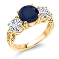 thumbnail image 1 of Gem Stone King 18K Yellow Gold Plated Silver Blue Sapphire and White Moissanite Engagement Ring for Women | 4.06 Cttw | Round 8MM | Gemstone September Birthstone | Size 6, 1 of 5
