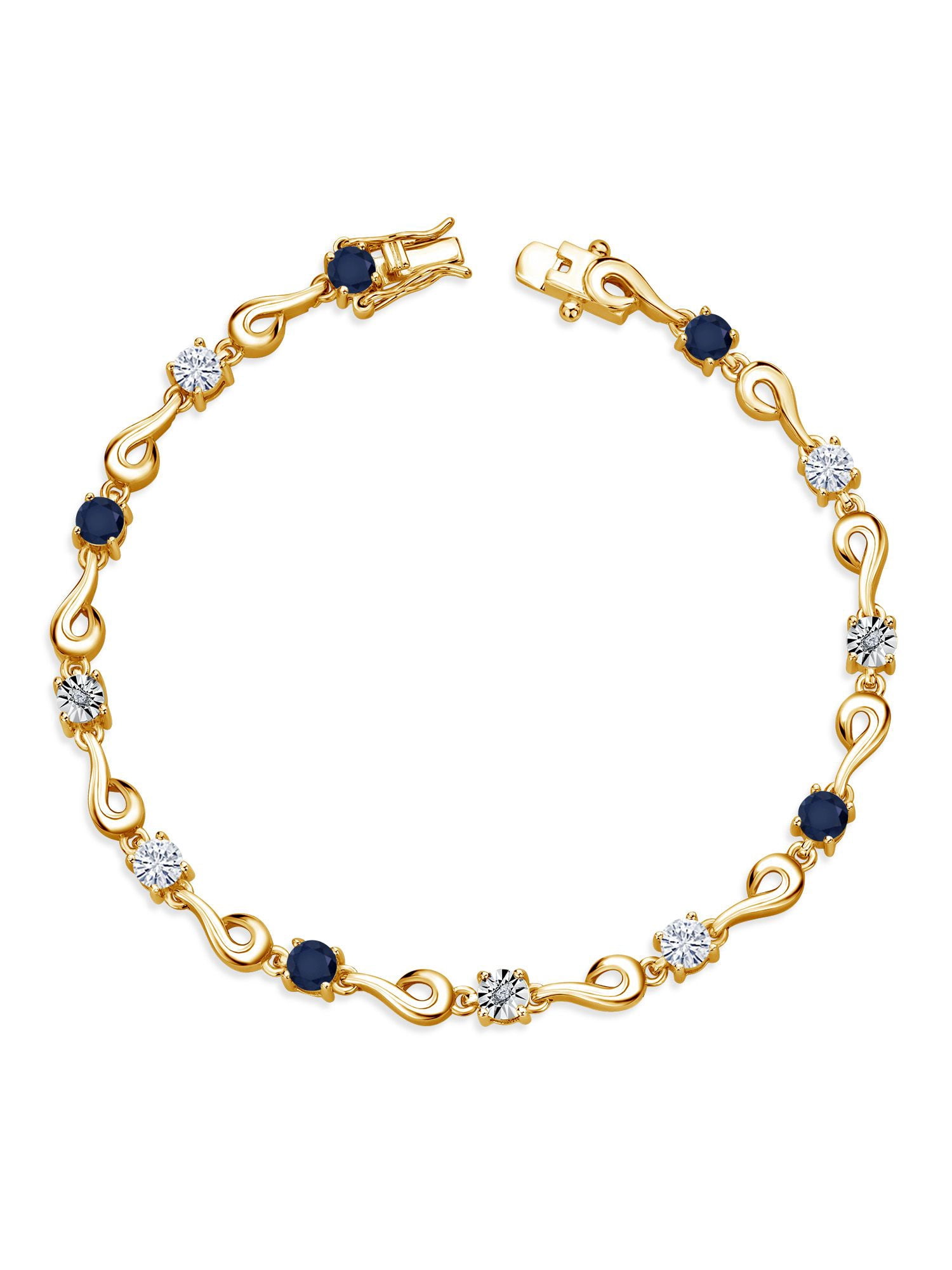 Gem Stone King 18K Yellow Gold Plated Silver Blue Sapphire and White ...