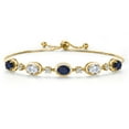thumbnail image 1 of Gem Stone King 18K Yellow Gold Plated Silver Blue Sapphire and White Topaz Bracelet for Women | 5.00 Cttw | Gemstone September Birthstone | Oval 7X5MM | Fully Adjustable 9 inch, 1 of 6