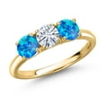 thumbnail image 1 of Gem Stone King 18K Yellow Gold Plated Silver White Moissanite and Simulated Blue Opal Engagement Ring for Women | 1.50 Cttw | Round 5MM | Gemstone Birthstone | Size 5, 1 of 7