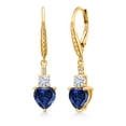 thumbnail image 1 of Gem Stone King 18K Yellow Gold Plated Silver Blue Simulated Sapphire White Moissanite and White Lab Grown Diamond Drop Dangle Earrings for Women (2.69 Cttw, Heart Shape 7MM, Round 4MM), 1 of 4