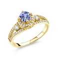 thumbnail image 1 of Gem Stone King 18K Yellow Gold Plated Silver Blue Tanzanite Engagement Ring for Women (1.40 Cttw, Round 5MM, Gemstone December Birthstone, Size 8), 1 of 4