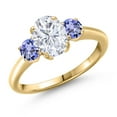 thumbnail image 1 of Gem Stone King 18K Yellow Gold Plated Silver Blue Tanzanite Ring Set with Moissanite (2.10 Cttw), 1 of 7