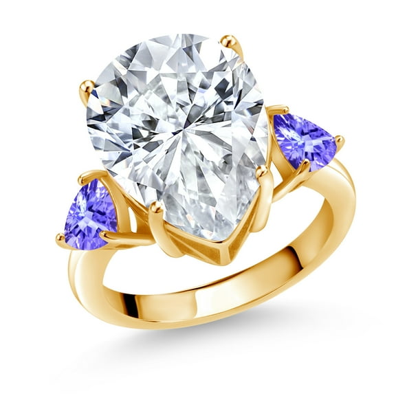 Gem Stone King 18K Yellow Gold Plated Silver Blue Tanzanite Ring Set with Moissanite (9.97 Cttw) (Size 6)