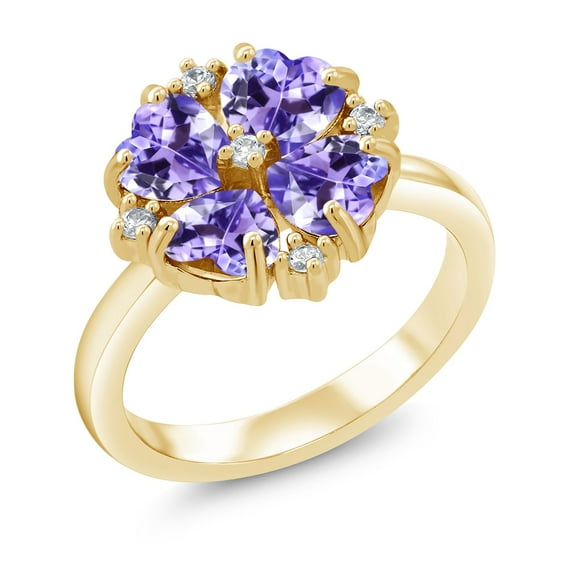 Gem Stone King 18K Yellow Gold Plated Silver Blue Tanzanite Ring for Women (2.08 Cttw, Heart Shape 5MM, Gemstone December Birthstone, Size 5)