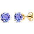 thumbnail image 1 of Gem Stone King 18K Yellow Gold Plated Silver Blue Tanzanite Stud Earrings for Women | 1.80 Cttw | Gemstone December Birthstone | Round 6MM, 1 of 6