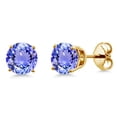 thumbnail image 1 of Gem Stone King 18K Yellow Gold Plated Silver Blue Tanzanite Stud Earrings for Women Men (1.80 Cttw, Gemstone December Birthstone, Round 6MM), 1 of 6