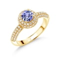 thumbnail image 1 of Gem Stone King 18K Yellow Gold Plated Silver Blue Tanzanite and White Moissanite Engagement Ring for Women (1.02 Cttw, Round 5MM, Available in Size 5, 6, 7, 8, 9), 1 of 6