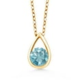 thumbnail image 1 of Gem Stone King 18K Yellow Gold Plated Silver Blue Zircon Teardrop Pendant Necklace for Women (0.85 Cttw, Gemstone Birthstone, Round 5MM, with 18 inch Silver Chain), 1 of 4