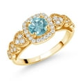 thumbnail image 1 of Gem Stone King 18K Yellow Gold Plated Silver Blue Zircon and White Moissanite Engagement Ring for Women (1.58 Cttw, Round 6MM, Gemstone December Birthstone, Size 5), 1 of 3