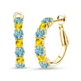 thumbnail image 1 of Gem Stone King 18K Yellow Gold Plated Silver Blue Zircon and Yellow Sapphire Hoop Earrings for Women (4.80 Cttw, Gemstone December Birthstone, Round 4MM and 3MM), 1 of 4