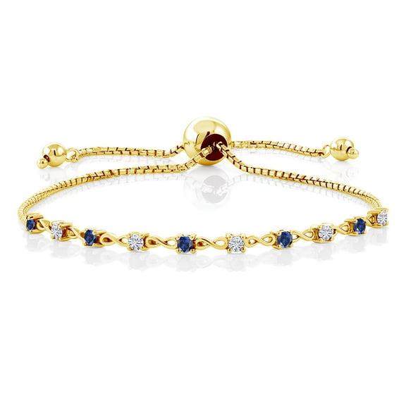 Gem Stone King 18K Yellow Gold Plated Silver Bracelet for Women Created Sapphire Moissanite (0.58 Cttw)