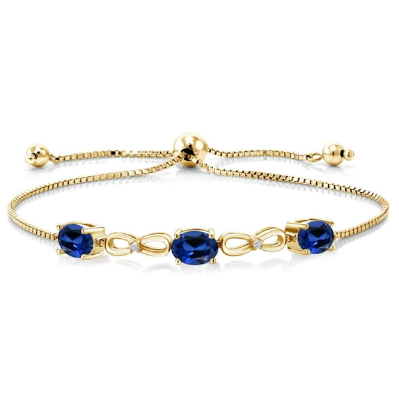 Gem Stone King 18K Yellow Gold Plated Silver Bracelet for Women Created Sapphire Moissanite (3.02 Cttw)