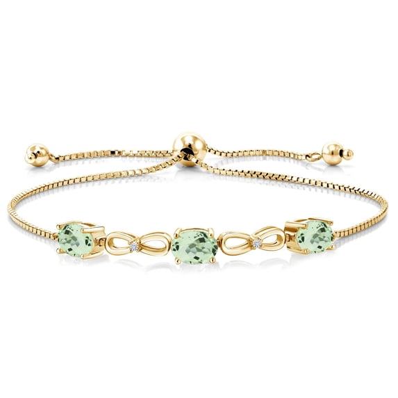 Gem Stone King 18K Yellow Gold Plated Silver Bracelet for Women Prasiolite Moissanite (2.27 Cttw)