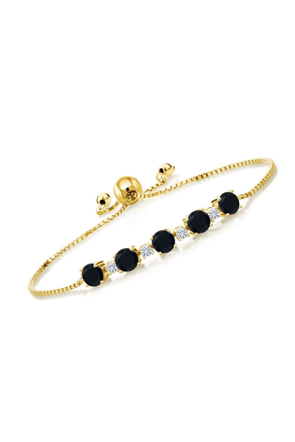 18K Yellow Gold Plated Silver Bracelet for Women Round Onyx Moissanite (2.64 Cttw)