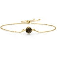 thumbnail image 1 of Gem Stone King 18K Yellow Gold Plated Silver Brown Smoky Quartz Solitaire Bracelet for Women (0.80 Cttw, Round Cut 6MM, Fully Adjustable up to 9 inch), 1 of 3