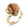 thumbnail image 1 of Gem Stone King 18K Yellow Gold Plated Silver Brown Tiger Eye Engagement Ring for Women (4.07 Cttw, Gemstone Birthstone, Oval 12X10MM, Size 5), 1 of 5