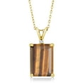 thumbnail image 1 of Gem Stone King 18K Yellow Gold Plated Silver Brown Tiger Eye and White Created Sapphire Pendant Necklace for Women (6.52 Cttw, Gemstone Birthstone, Emerald Cut 14X10MM, with 18 inch Silver Chain), 1 of 4