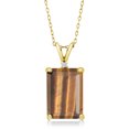 thumbnail image 1 of Gem Stone King 18K Yellow Gold Plated Silver Brown Tiger Eye and White Moissanite Pendant Necklace for Women (6.52 Cttw, Gemstone Birthstone, Emerald Cut 14X10MM, with 18 inch Silver Chain), 1 of 4