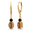thumbnail image 1 of Gem Stone King 18K Yellow Gold Plated Silver Brown Tiger Eye and Black Onyx Dangle Earrings for Women with Lab Grown Diamond (3.47 Cttw, Oval 9X7MM), 1 of 3