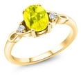 thumbnail image 1 of Gem Stone King 18K Yellow Gold Plated Silver Canary Mystic Topaz and White Moissanite 3-Stone Rings for Women (1.64 Cttw, Gemstone, Oval 8X6MM, Available in Size 5, 6, 7, 8, 9), 1 of 5