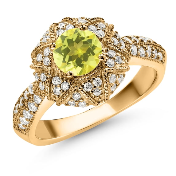 Gem Stone King 18K Yellow Gold Plated Silver Canary Mystic Topaz and White Moissanite Engagement Ring for Women (1.39 Cttw, Center 6MM, Gemstone, Available in Size 5, 6, 7, 8, 9)