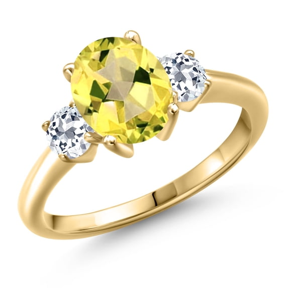 Gem Stone King 18K Yellow Gold Plated Silver Canary Mystic Topaz and White Topaz Engagement Ring for Women | 2.66 Cttw | Oval 9X7MM | Gemstone November Birthstone | Size 7