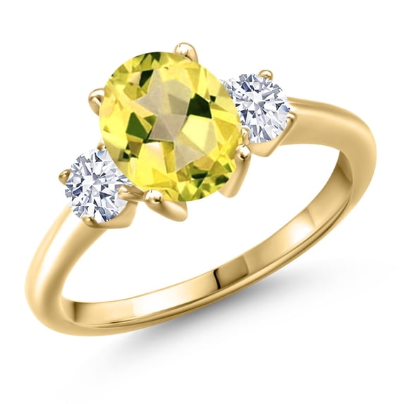 Gem Stone King 18K Yellow Gold Plated Silver Canary Mystic Topaz and White Zirconia Engagement Ring for Women | 2.50 Cttw | Oval 9X7MM | Gemstone November Birthstone | Size 7