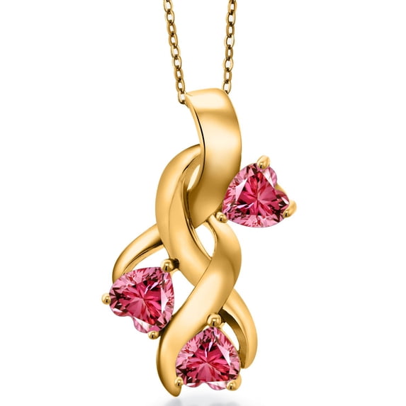 Gem Stone King 18K Yellow Gold Plated Silver Chain Pendant Set with Fancy Pink Zirconia