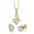 thumbnail image 1 of Gem Stone King 18K Yellow Gold Plated Silver Created Sapphire and White Diamond Pendant and Earrings Jewelry Set for Women (3.65 Cttw, with 18 inch Chain), 1 of 5